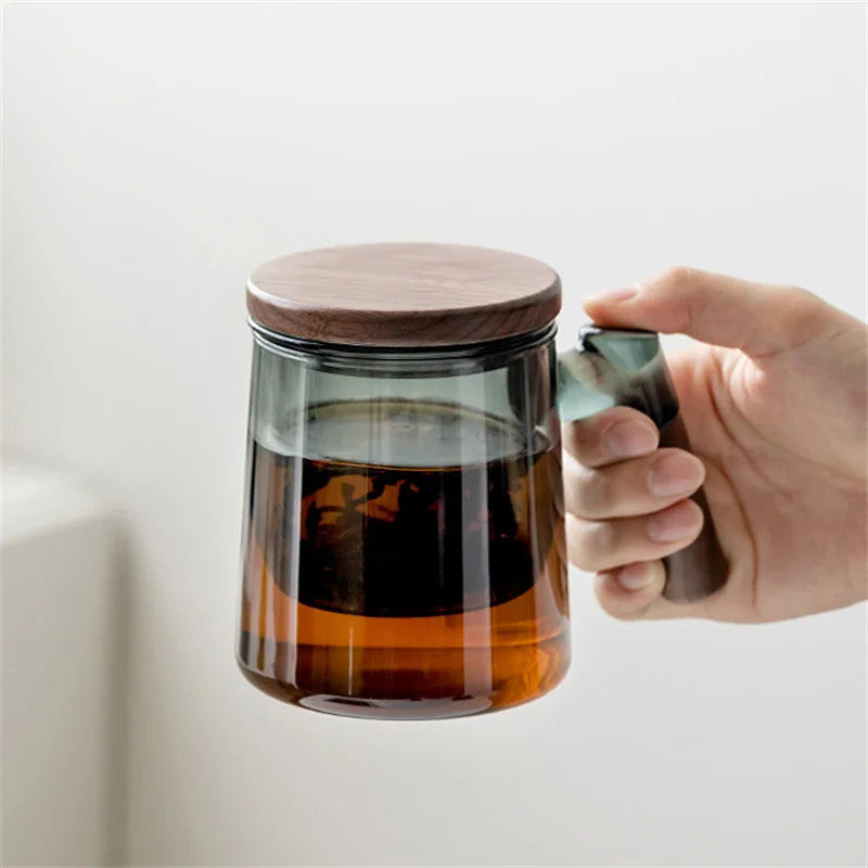 Smokey Glass & Wood Tea Pot