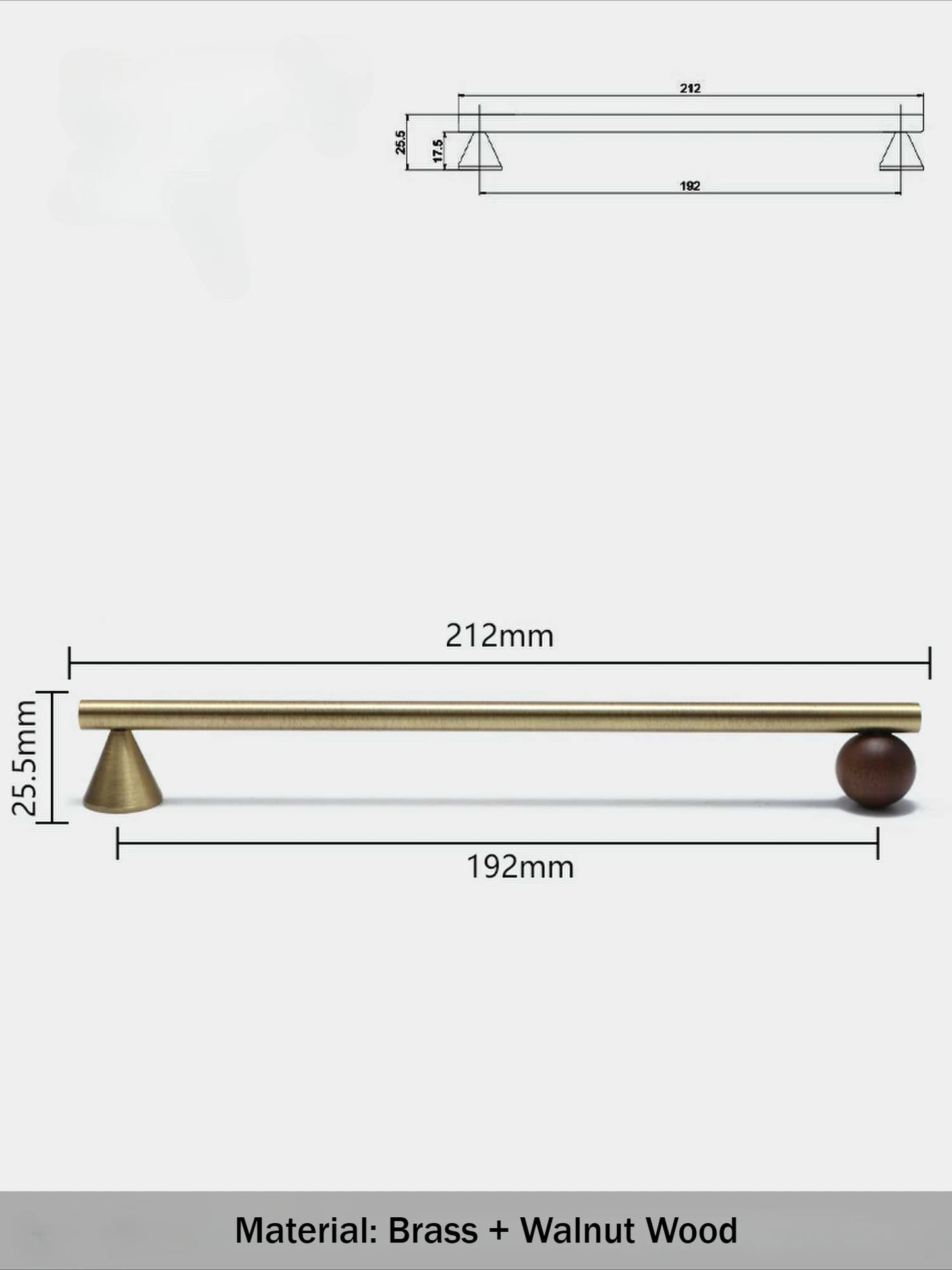 Brass and Walnut Cabinet Handle and Knob
