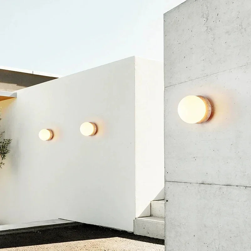 Outdoor Round Stone Base Wall Light