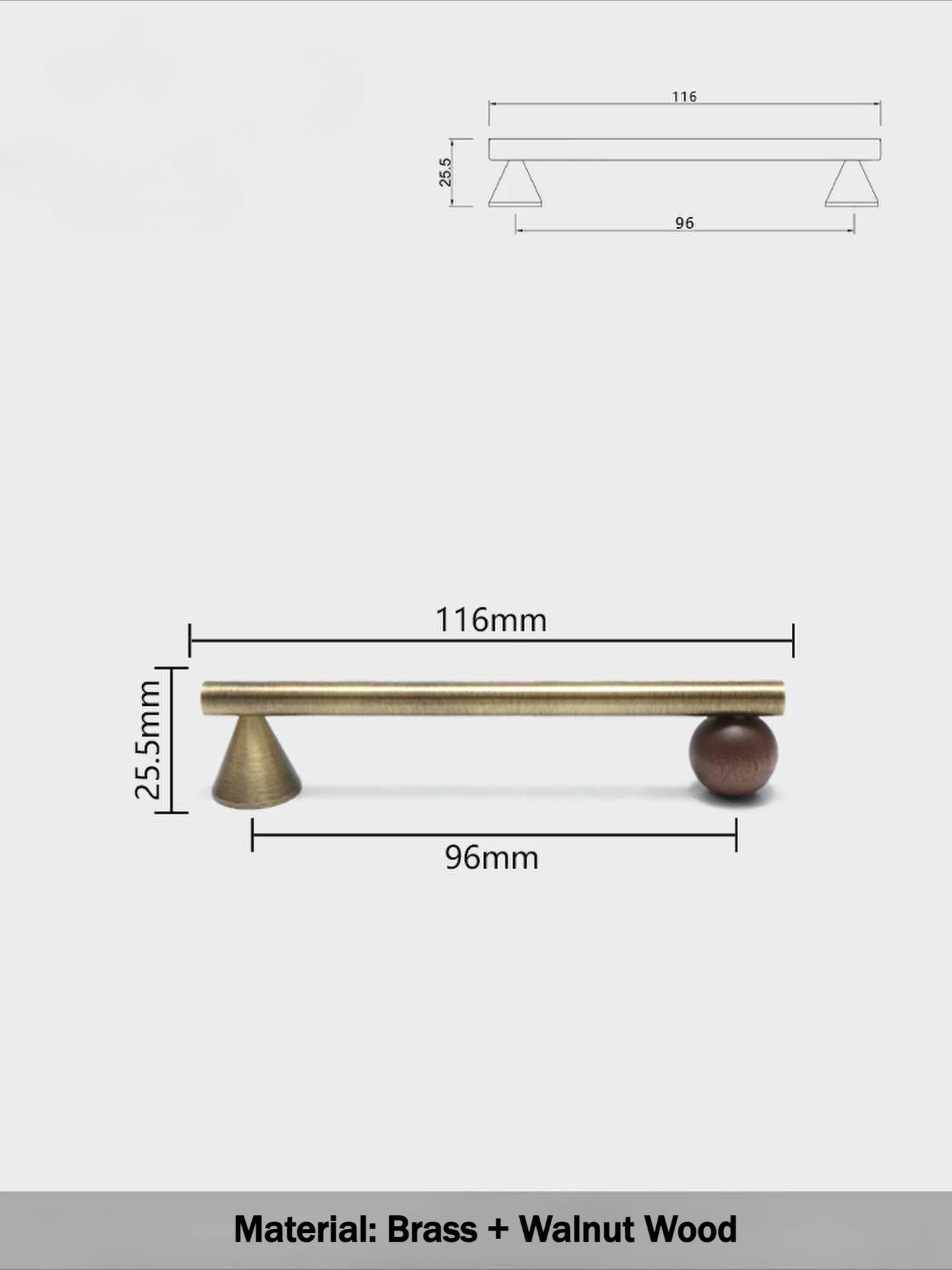 Brass and Walnut Cabinet Handle and Knob
