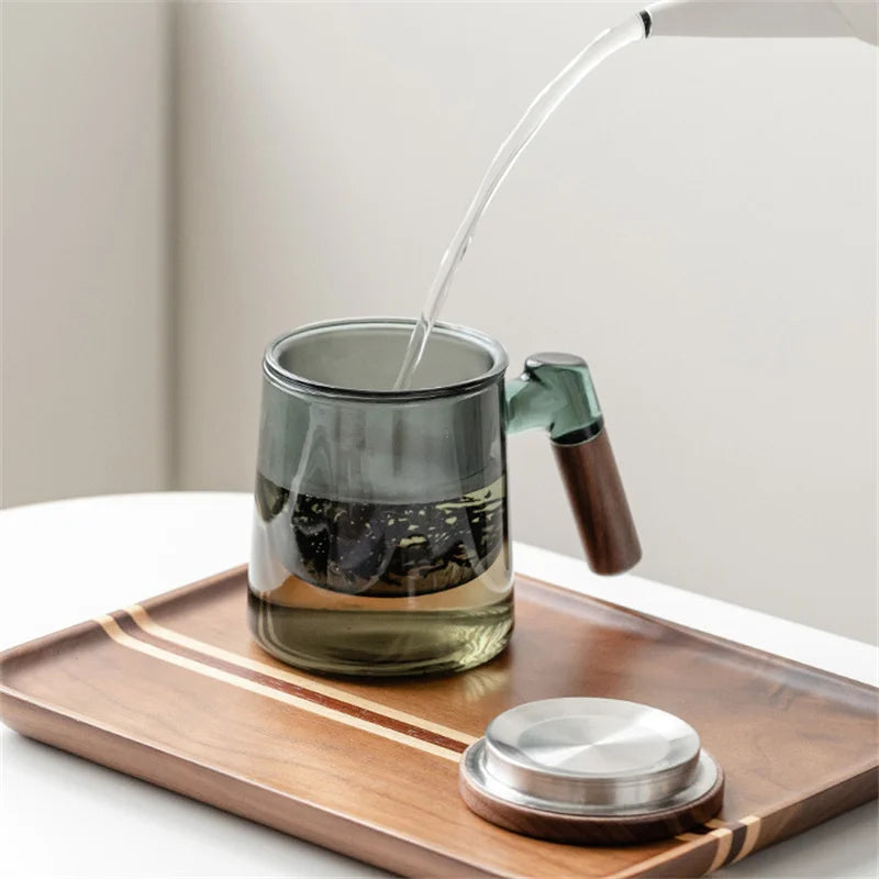 Smokey Glass & Wood Tea Pot