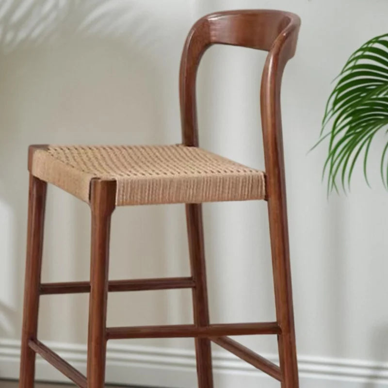 Camille Wooden Rattan Bar Stool Chair