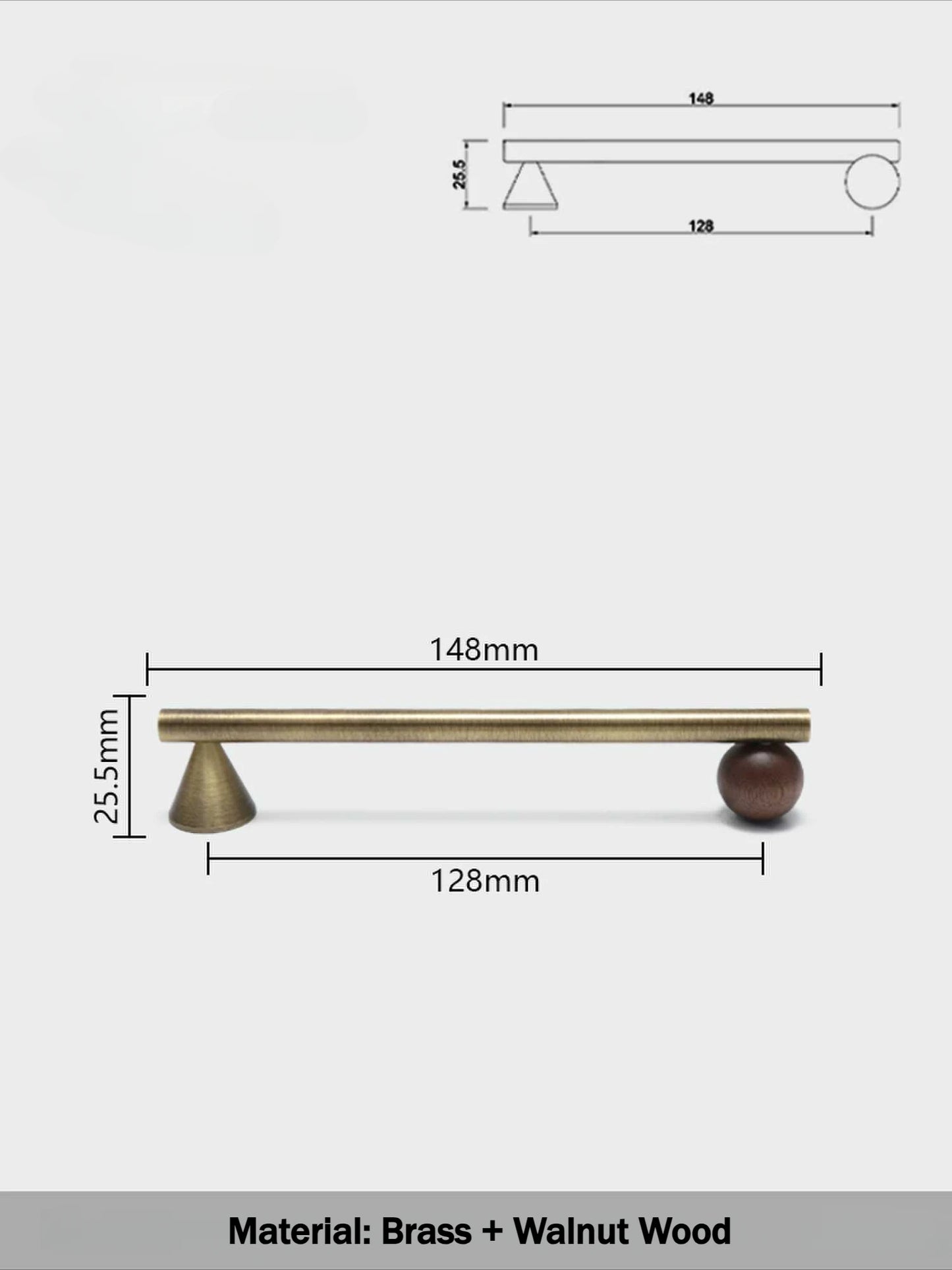 Brass and Walnut Cabinet Handle and Knob