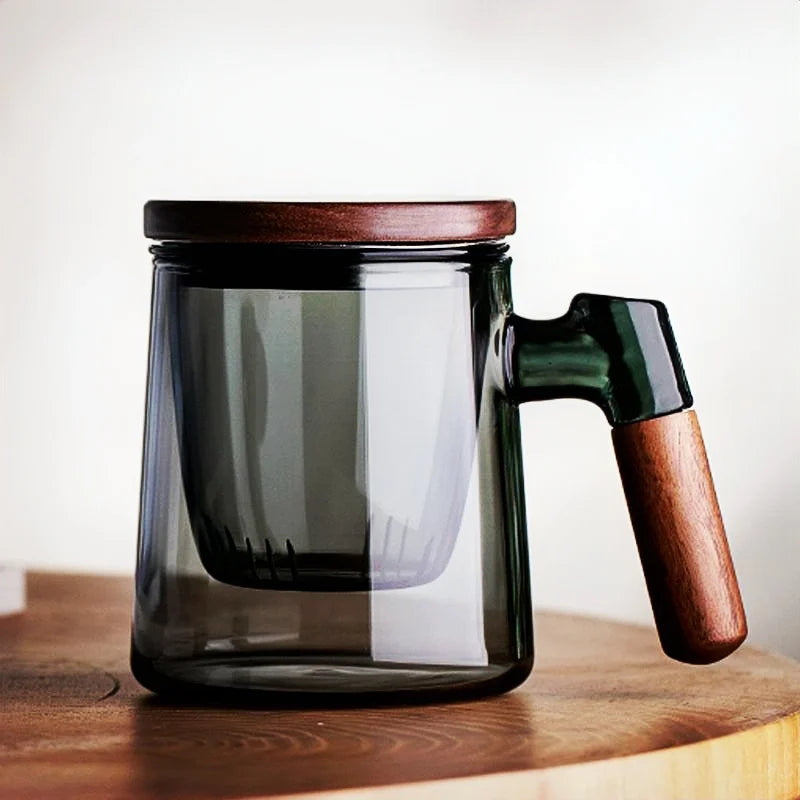 Smokey Glass & Wood Tea Pot