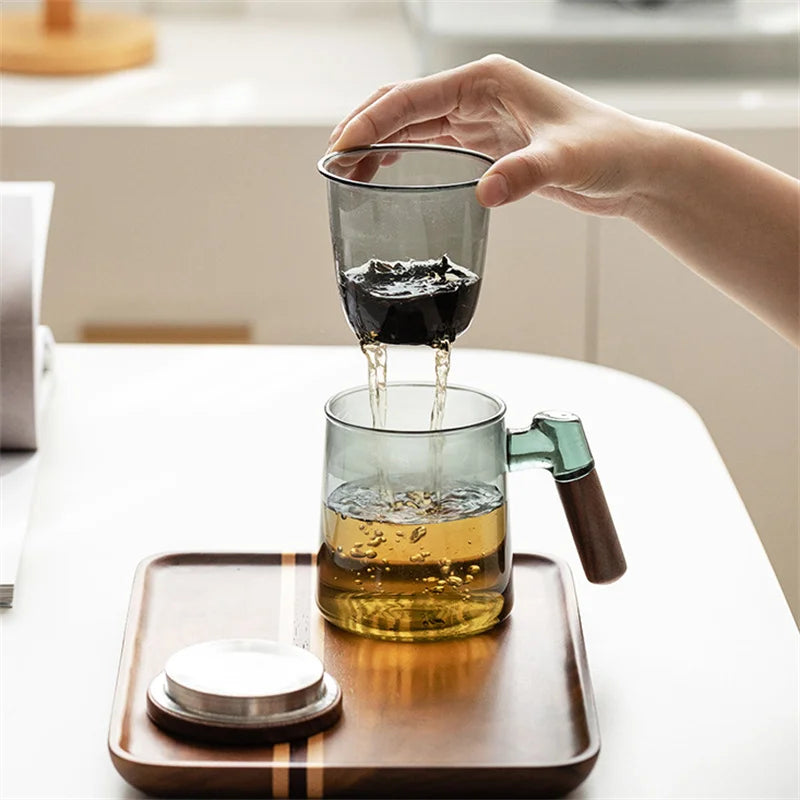 Smokey Glass & Wood Tea Pot