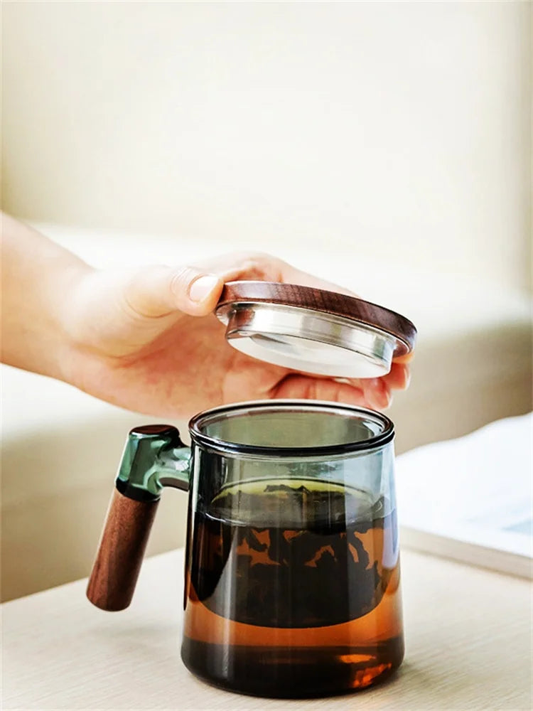 Smokey Glass & Wood Tea Pot