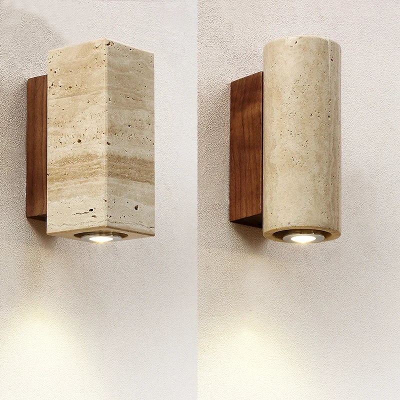 Travertine & Wood Wall Light