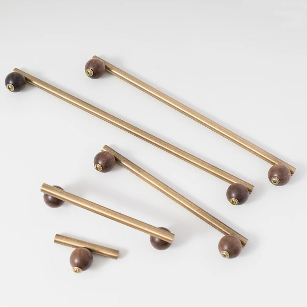 Brass and Walnut Cabinet Handle and Knob