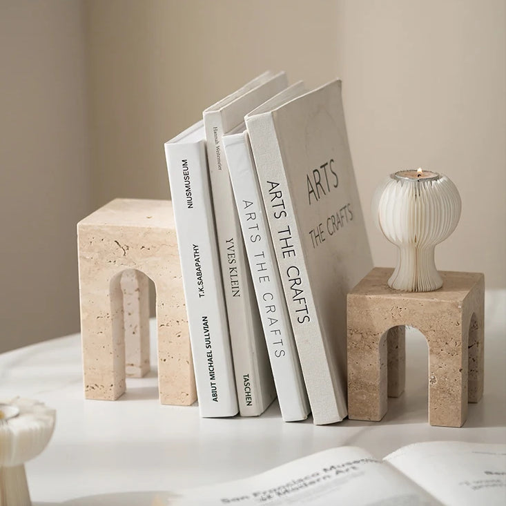 Travertine Sculptural Book Ends