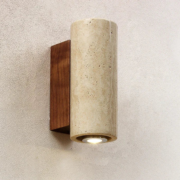 Travertine & Wood Wall Light