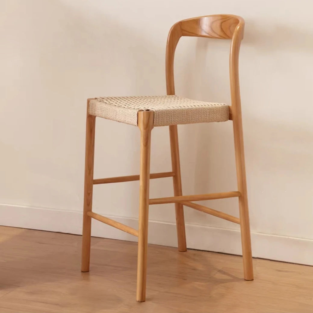 Camille Wooden Rattan Bar Stool Chair