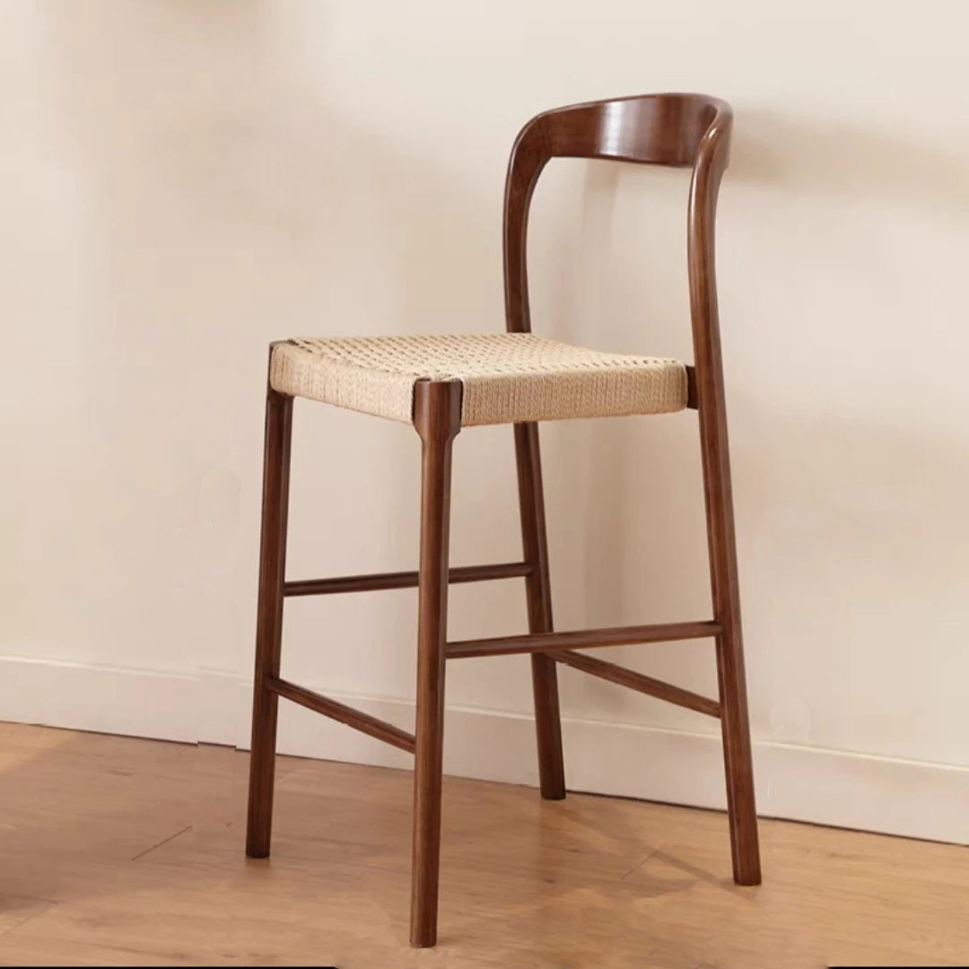 Camille Wooden Rattan Bar Stool Chair